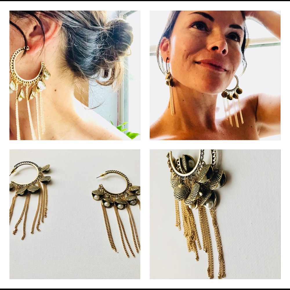 Gold Color Dangle Sea Shell Earrings